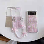 Samsung Z Flip Pink Silver Bow Lanyard Pre-Order Case Mobile Case by CoverMeUp - Style 6