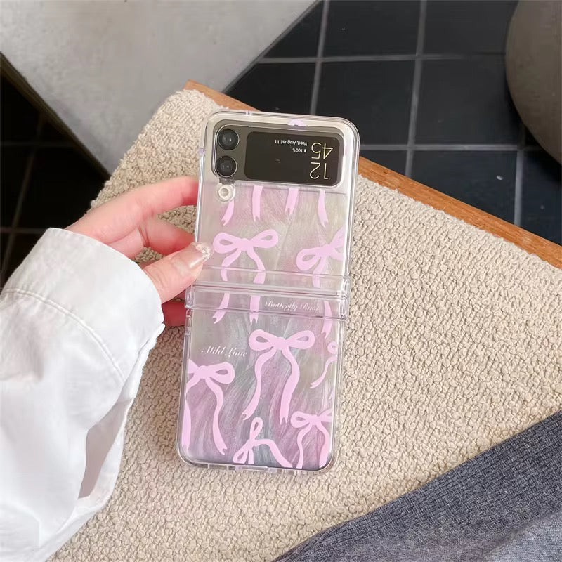Samsung Z Flip Pink Silver Bow Lanyard Pre-Order Case Mobile Case by CoverMeUp - Style 5