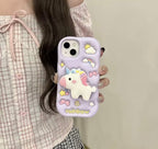 Protective Apple iPhone Back Cover - 3D Unicorn Dancing Light Phone Holder Trending Shockproof Rubber Silicone iPhone Case - Style 5