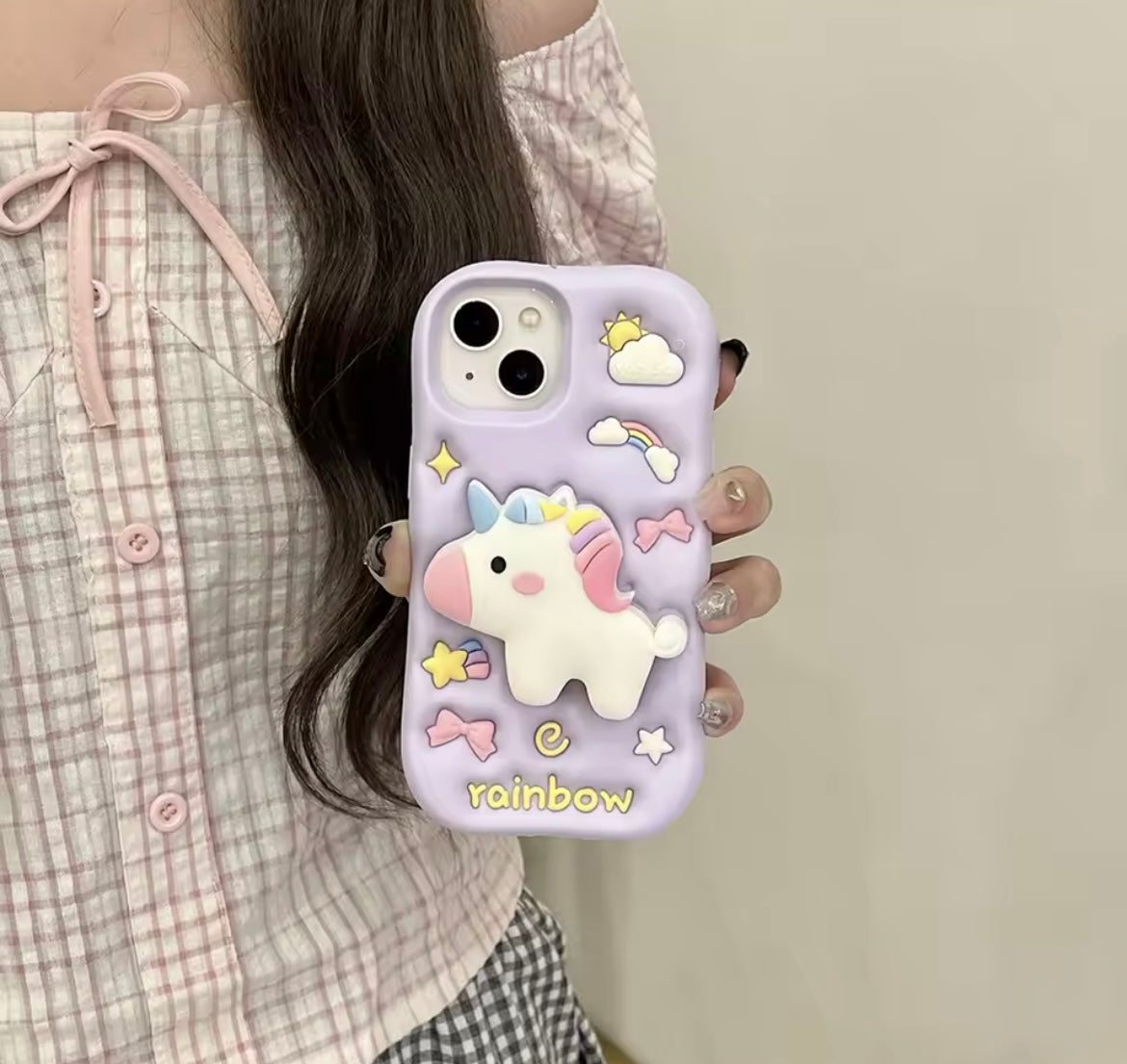 Protective Apple iPhone Back Cover - 3D Unicorn Dancing Light Phone Holder Trending Shockproof Rubber Silicone iPhone Case - Style 5