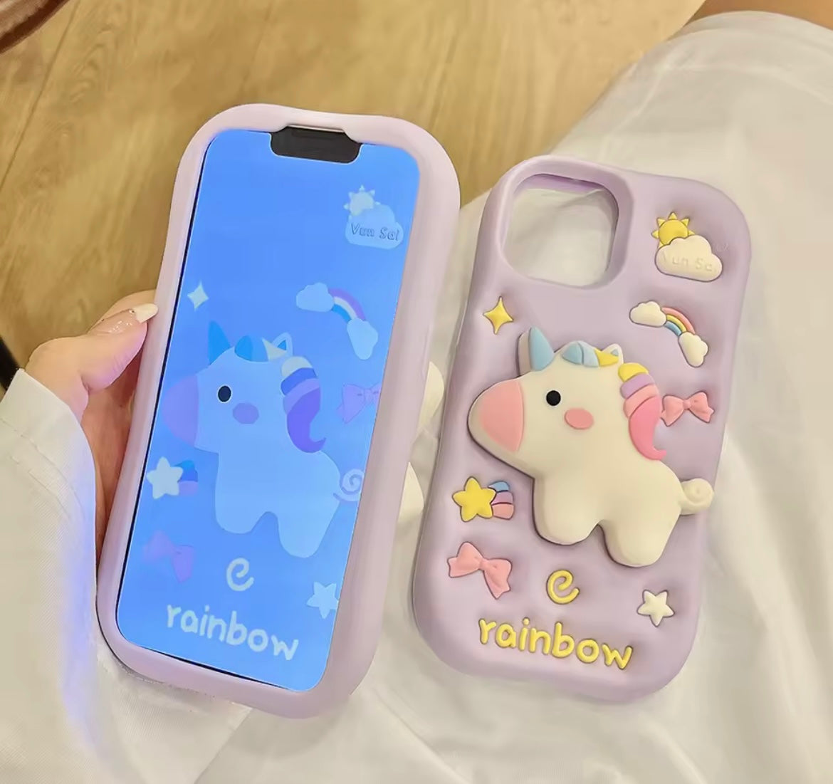Protective Apple iPhone Back Cover - 3D Unicorn Dancing Light Phone Holder Trending Shockproof Rubber Silicone iPhone Case - Style 4