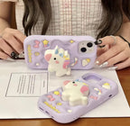 Protective Apple iPhone Back Cover - 3D Unicorn Dancing Light Phone Holder Trending Shockproof Rubber Silicone iPhone Case - Style 2