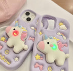 Protective Apple iPhone Back Cover - 3D Unicorn Dancing Light Phone Holder Trending Shockproof Rubber Silicone iPhone Case - Style 3