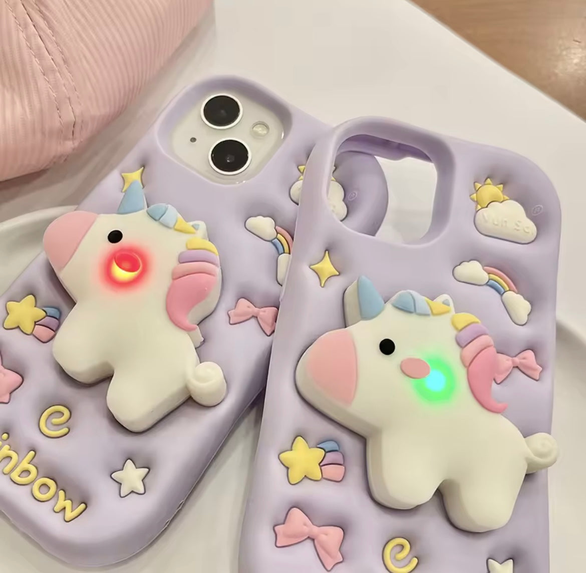 Protective Apple iPhone Back Cover - 3D Unicorn Dancing Light Phone Holder Trending Shockproof Rubber Silicone iPhone Case - Style 3