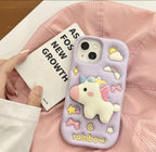 Protective Apple iPhone Back Cover - 3D Unicorn Dancing Light Phone Holder Trending Shockproof Rubber Silicone iPhone Case - Style 6