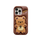 Protective Apple iPhone Back Cover - 3D iPhone Samsung Redmi Brown Big Teddy Bear Pre-Order Phone Holder Stand Rubber Silicone Case - Style 3