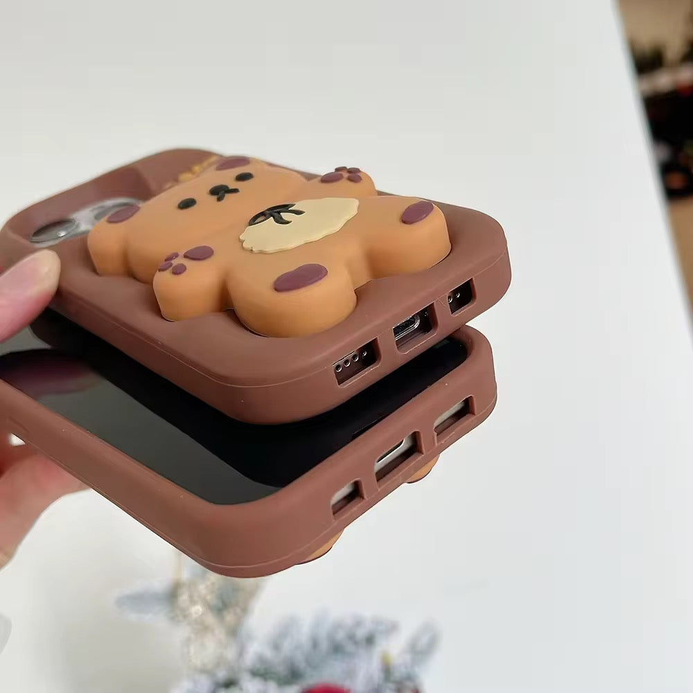 Protective Apple iPhone Back Cover - 3D iPhone Samsung Redmi Brown Big Teddy Bear Pre-Order Phone Holder Stand Rubber Silicone Case - Style 2