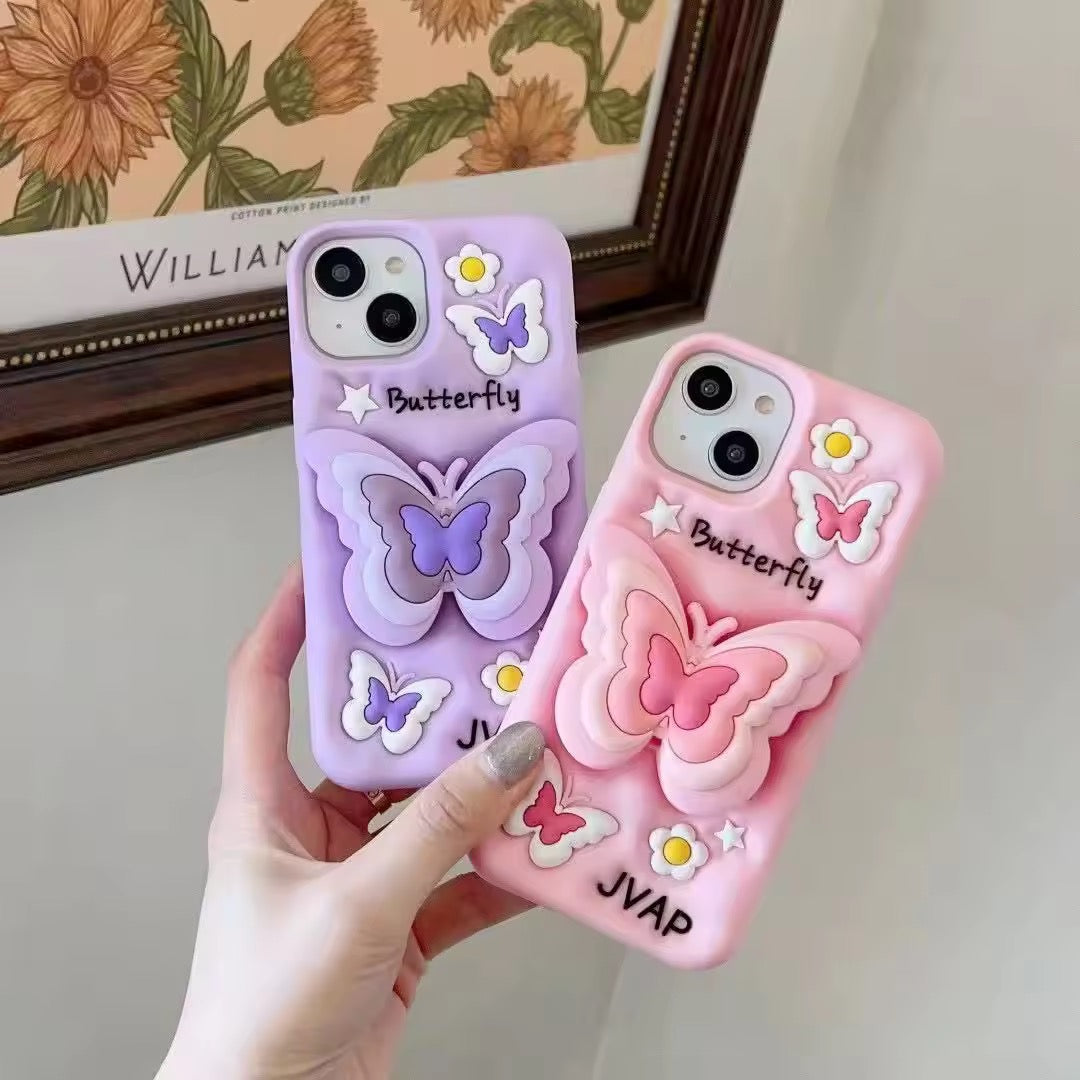 Protective Apple iPhone Back Cover - 3D iPhone Samsung Butterfly Pre-Order Phone Holder Stand Rubber Silicone Case - Style 7