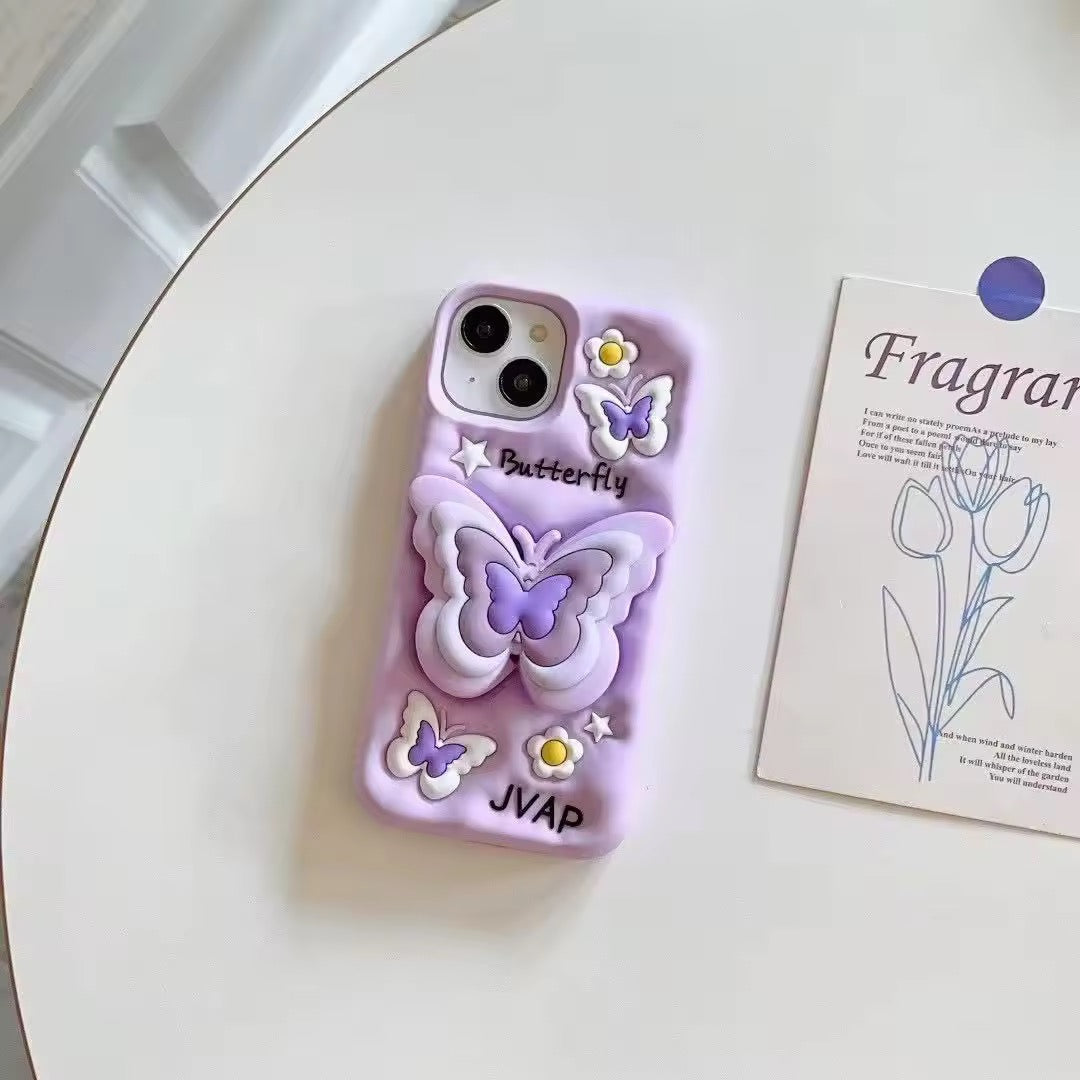 Protective Apple iPhone Back Cover - 3D iPhone Samsung Butterfly Pre-Order Phone Holder Stand Rubber Silicone Case - Style 11