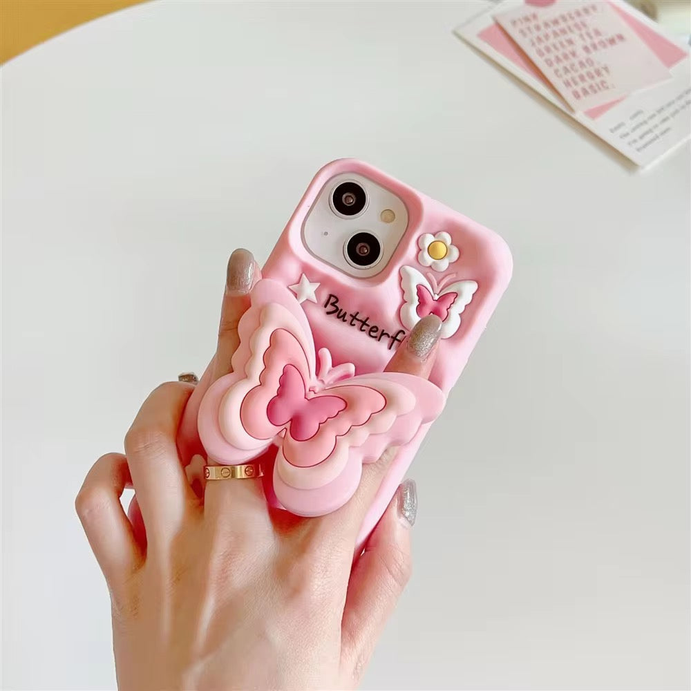 Protective Apple iPhone Back Cover - 3D iPhone Samsung Butterfly Pre-Order Phone Holder Stand Rubber Silicone Case - Style 3