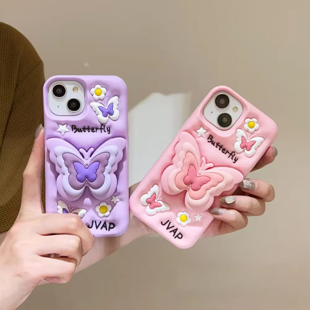 Protective Apple iPhone Back Cover - 3D iPhone Samsung Butterfly Pre-Order Phone Holder Stand Rubber Silicone Case
