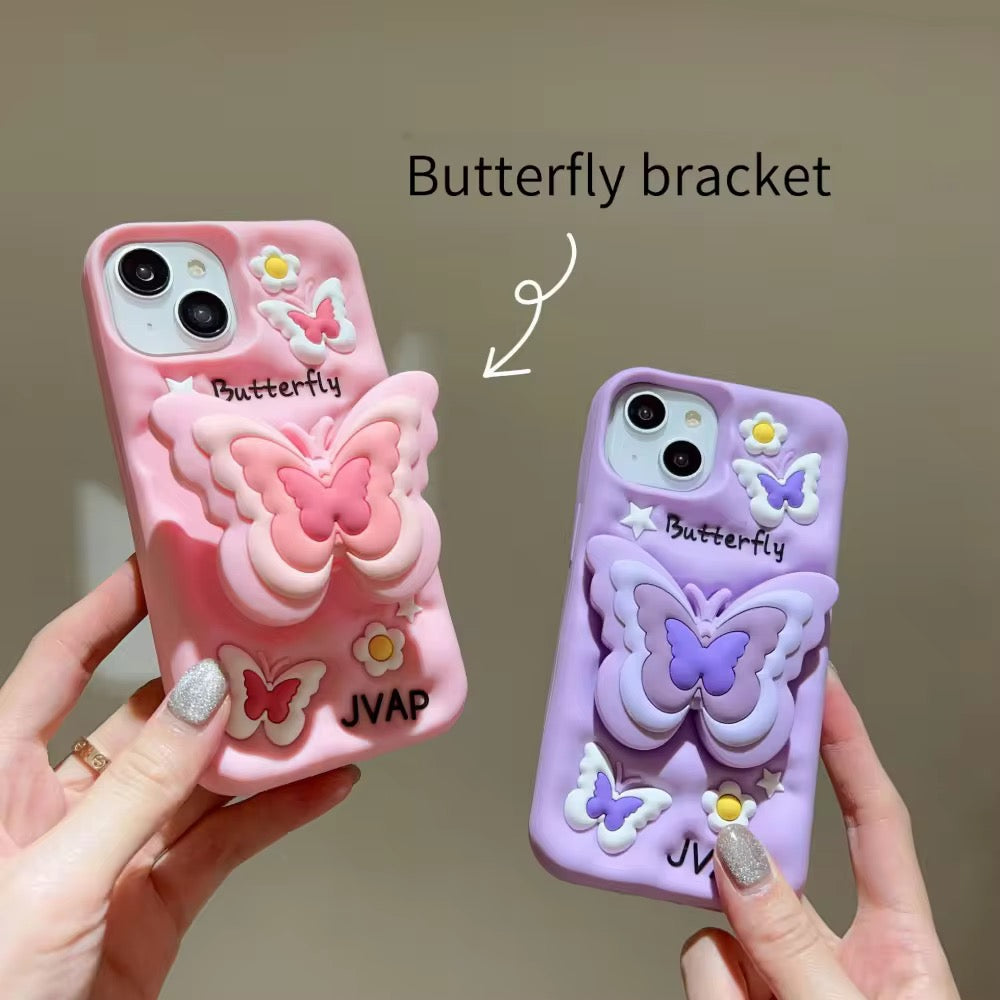 Protective Apple iPhone Back Cover - 3D iPhone Samsung Butterfly Pre-Order Phone Holder Stand Rubber Silicone Case - Style 2