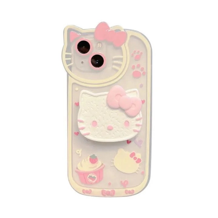 Protective Apple iPhone Back Cover - Hello Kitty 3D Phone Holder White Pink iPhone Soft Case - Style 3