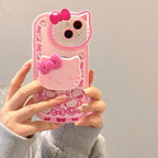 Protective Apple iPhone Back Cover - Hello Kitty 3D Phone Holder White Pink iPhone Soft Case - Style 4