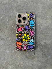 Doodles Colourful Design Transparent Designer Hard PC Anti Yellow Case for iPhone 15 Pro Max