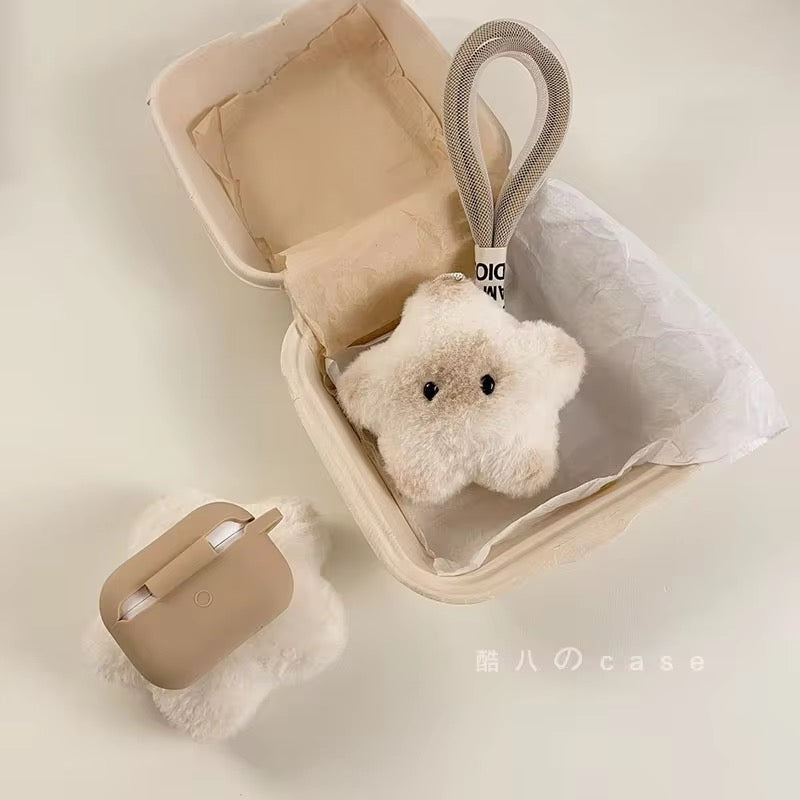 Cute Star Plush Fur Brown Airpod Case With Hanging Mobile Case by CoverMeUp - Style 4