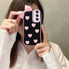 Protective Apple iPhone Back Cover - 3D iPhone Samsung Vivo Pre-Order Black Pink Heart Bow Rubber Silicone Case - Style 6