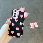 Protective Apple iPhone Back Cover - 3D iPhone Samsung Vivo Pre-Order Black Pink Heart Bow Rubber Silicone Case - Style 3