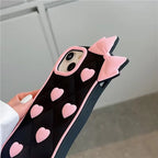 Protective Apple iPhone Back Cover - 3D iPhone Samsung Vivo Pre-Order Black Pink Heart Bow Rubber Silicone Case - Style 5