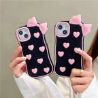 Protective Apple iPhone Back Cover - 3D iPhone Samsung Vivo Pre-Order Black Pink Heart Bow Rubber Silicone Case - Style 9