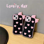 Protective Apple iPhone Back Cover - 3D iPhone Samsung Vivo Pre-Order Black Pink Heart Bow Rubber Silicone Case - Style 8