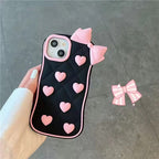 Protective Apple iPhone Back Cover - 3D iPhone Samsung Vivo Pre-Order Black Pink Heart Bow Rubber Silicone Case - Style 7