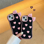 Protective Apple iPhone Back Cover - 3D iPhone Samsung Vivo Pre-Order Black Pink Heart Bow Rubber Silicone Case