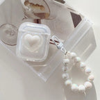 3D White Heart Transparent Airpod Case With Pearl Lanyard Mobile Case by CoverMeUp - Style 6
