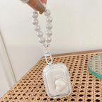 3D White Heart Transparent Airpod Case With Pearl Lanyard Mobile Case by CoverMeUp - Style 3
