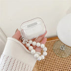 3D White Heart Transparent Airpod Case With Pearl Lanyard Mobile Case by CoverMeUp - Style 5