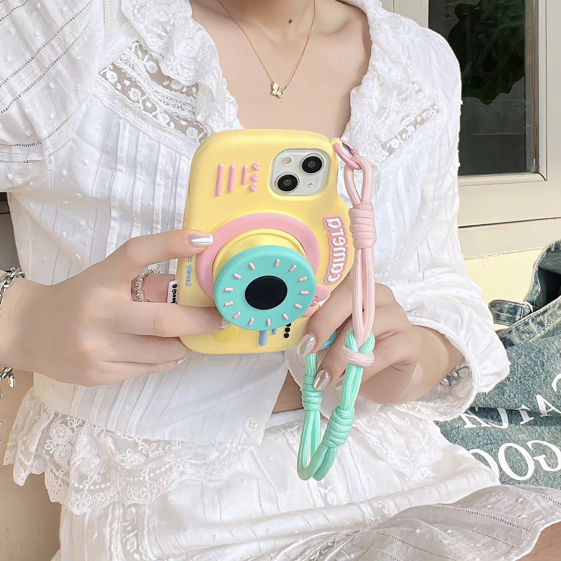 Protective Apple iPhone Back Cover - 3D Cartoon Cute Camera Handbag Phone Holder Silicone Rubber iPhone Case - Style 3