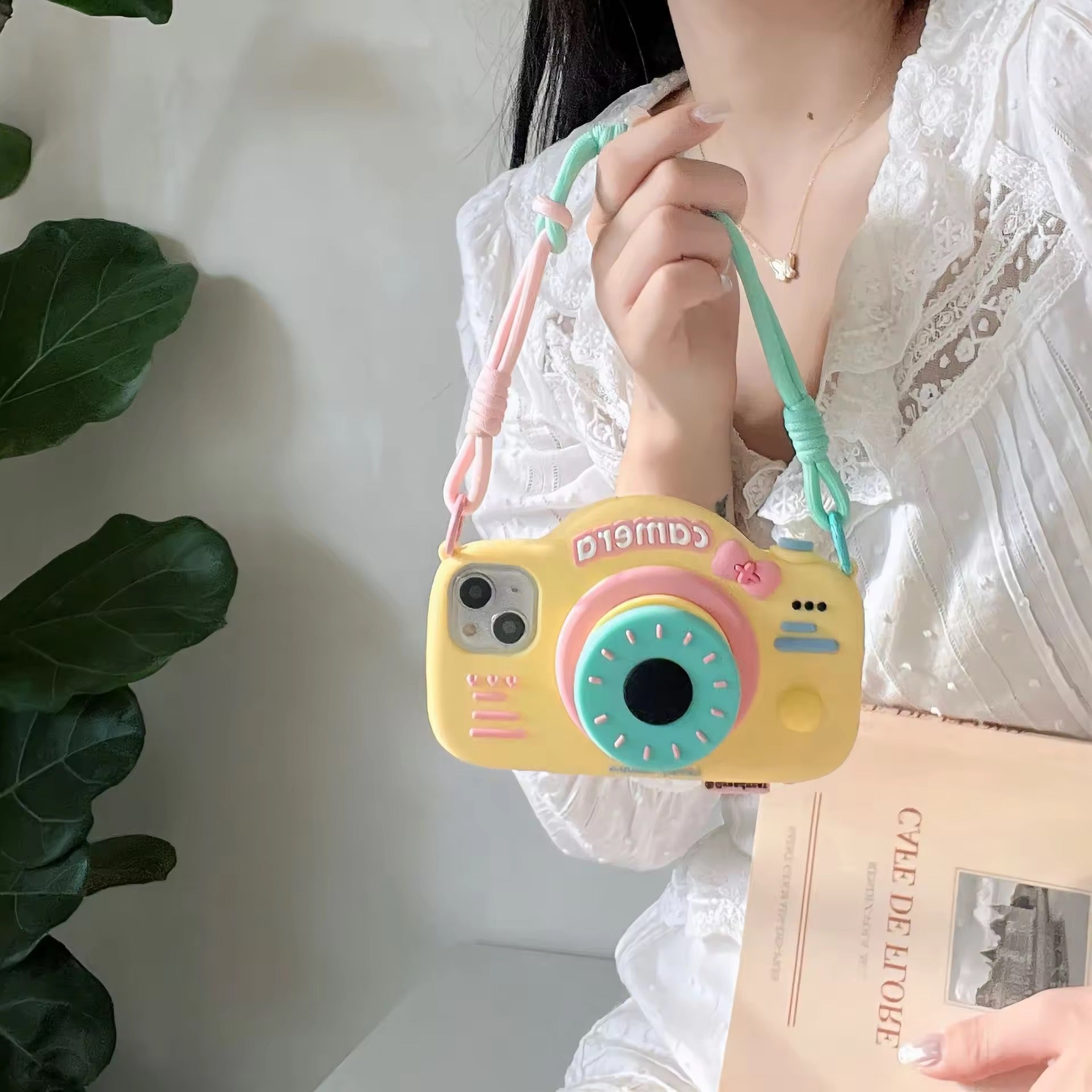Protective Apple iPhone Back Cover - 3D Cartoon Cute Camera Handbag Phone Holder Silicone Rubber iPhone Case