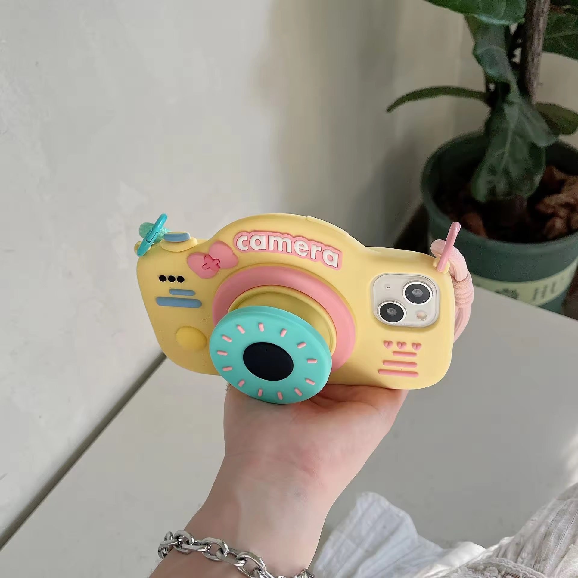 Protective Apple iPhone Back Cover - 3D Cartoon Cute Camera Handbag Phone Holder Silicone Rubber iPhone Case - Style 4