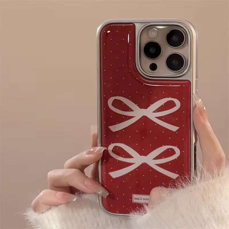 Protective Apple iPhone Back Cover - Wine Burgandy Red Bow Glossy Bumper Protection iPhone Case