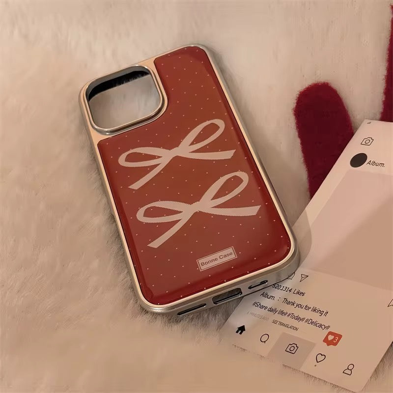 Protective Apple iPhone Back Cover - Wine Burgandy Red Bow Glossy Bumper Protection iPhone Case - Style 5