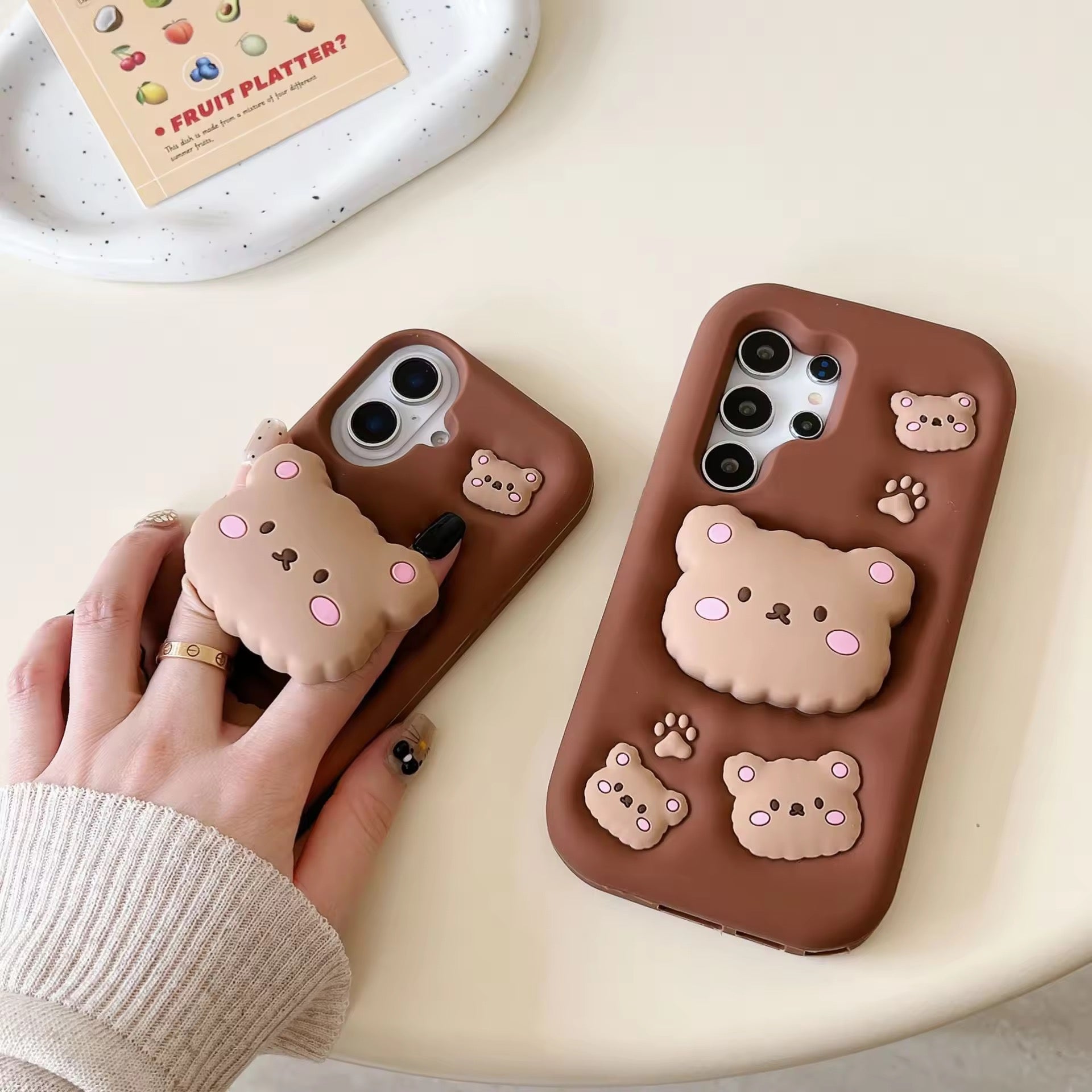Samsung 3D Brown Teddy Bear Stand Phone Holder Soft Silicone Rubber Case Mobile Case by CoverMeUp