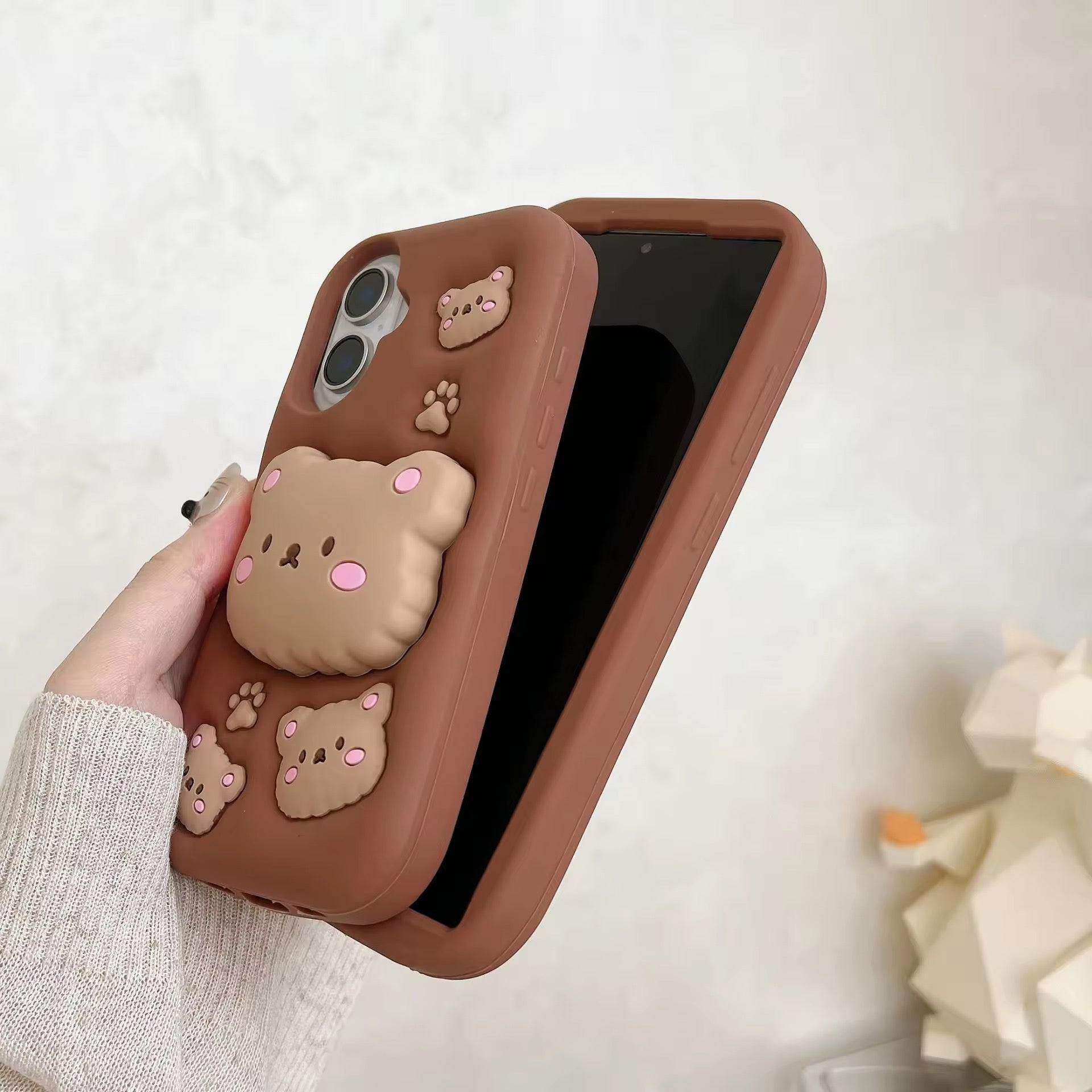 Samsung 3D Brown Teddy Bear Stand Phone Holder Soft Silicone Rubber Case Mobile Case by CoverMeUp - Style 3