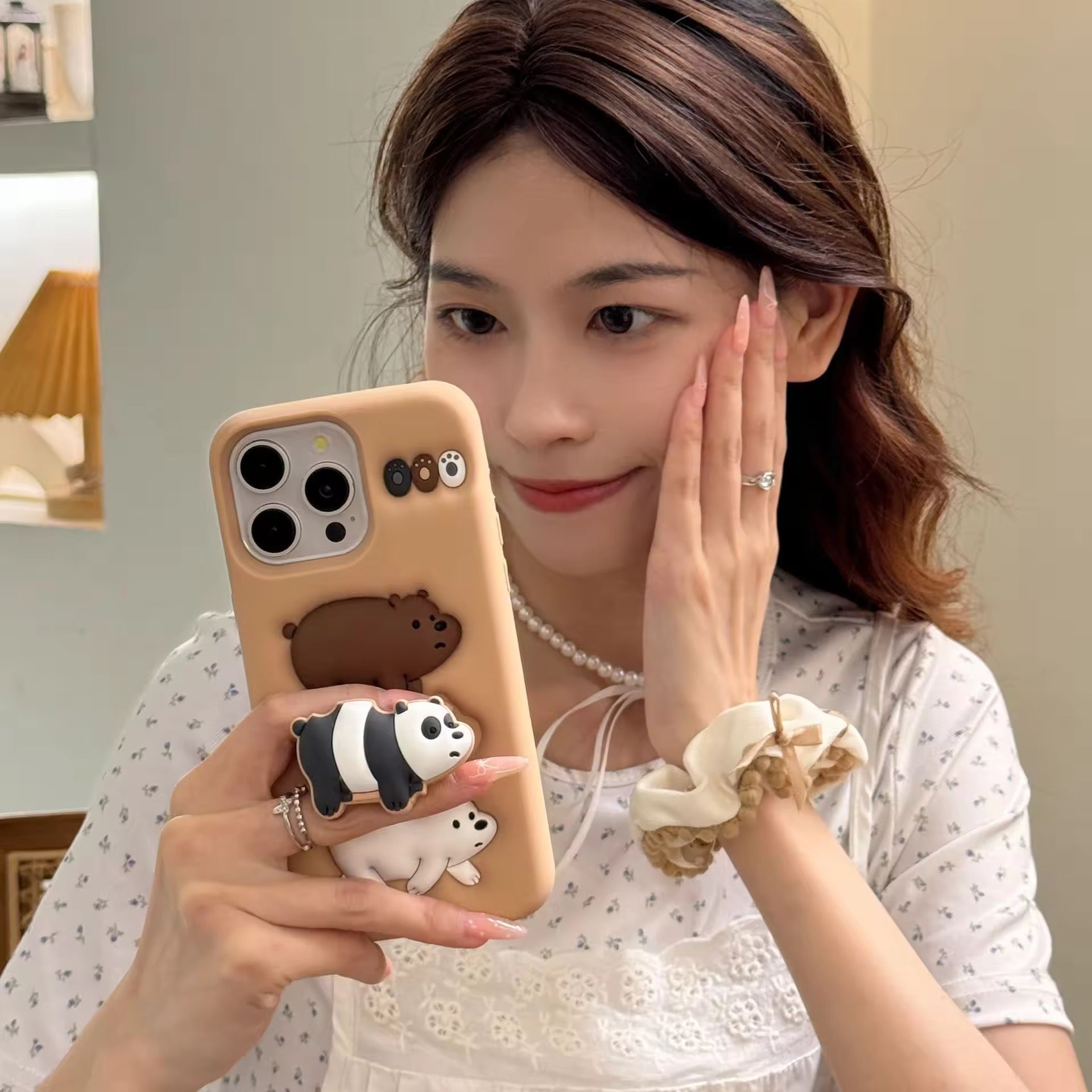 Protective Apple iPhone Back Cover - We Bear Panda Phone Holder iPhone Rubber Silicone Case - Style 2