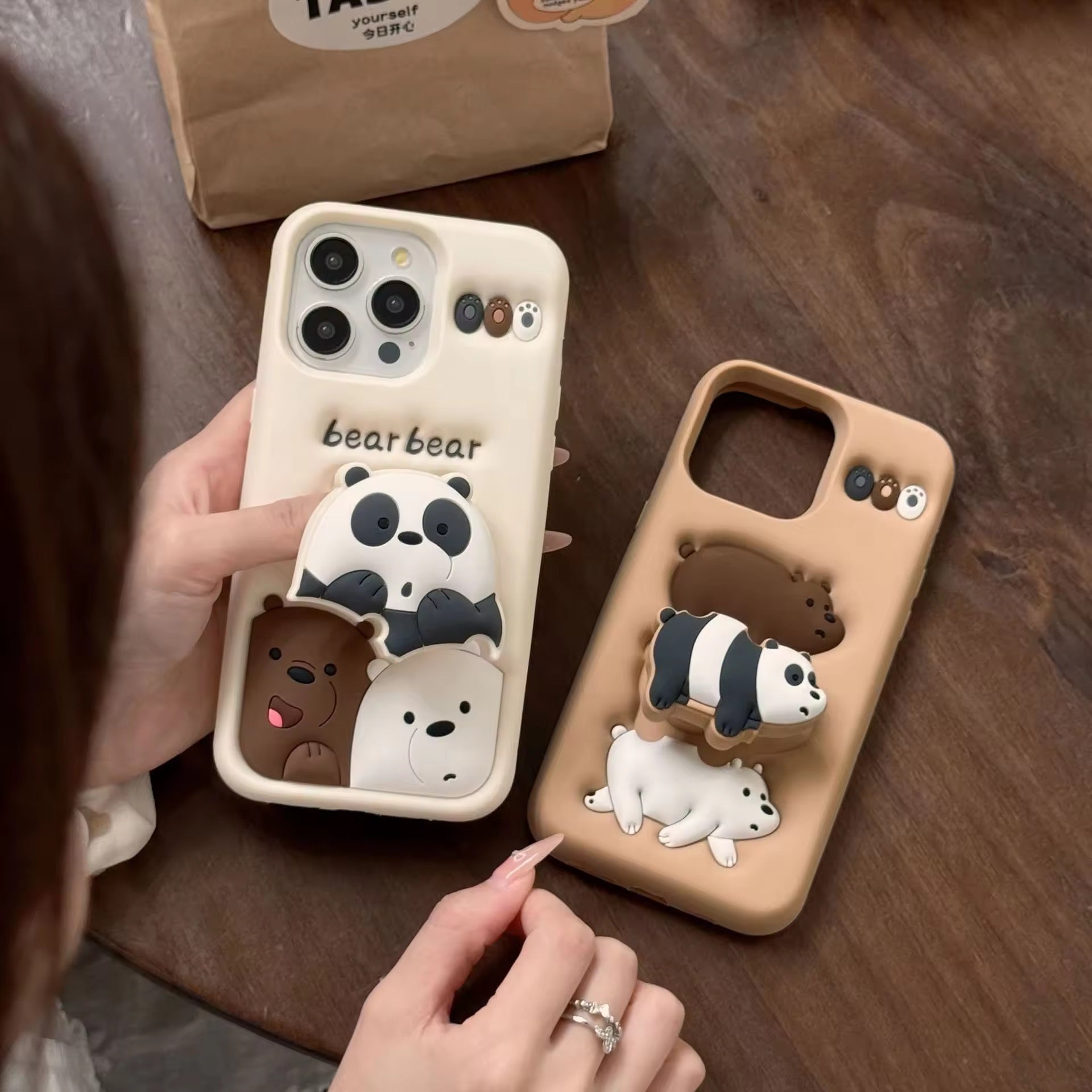 Protective Apple iPhone Back Cover - We Bear Panda Phone Holder iPhone Rubber Silicone Case