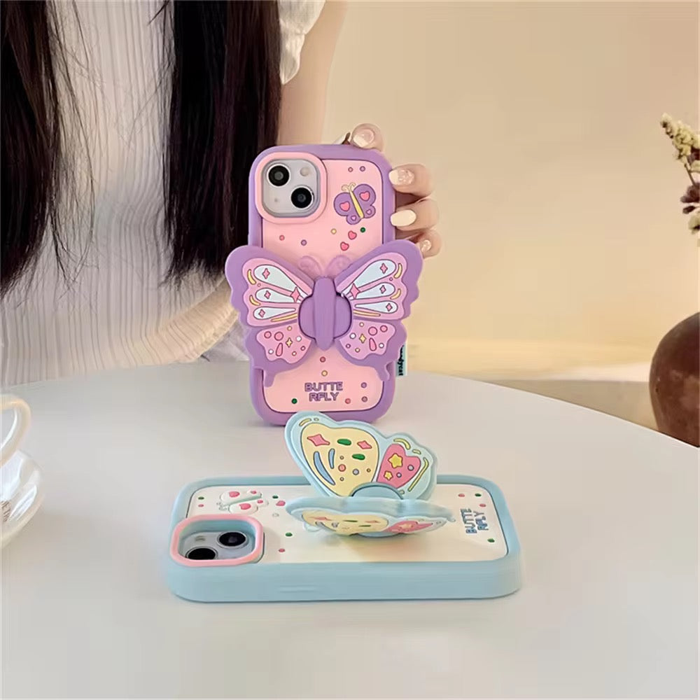 Purple 3D Butterfly Phone Holder Silicone Rubber Case Mobile Case by CoverMeUp