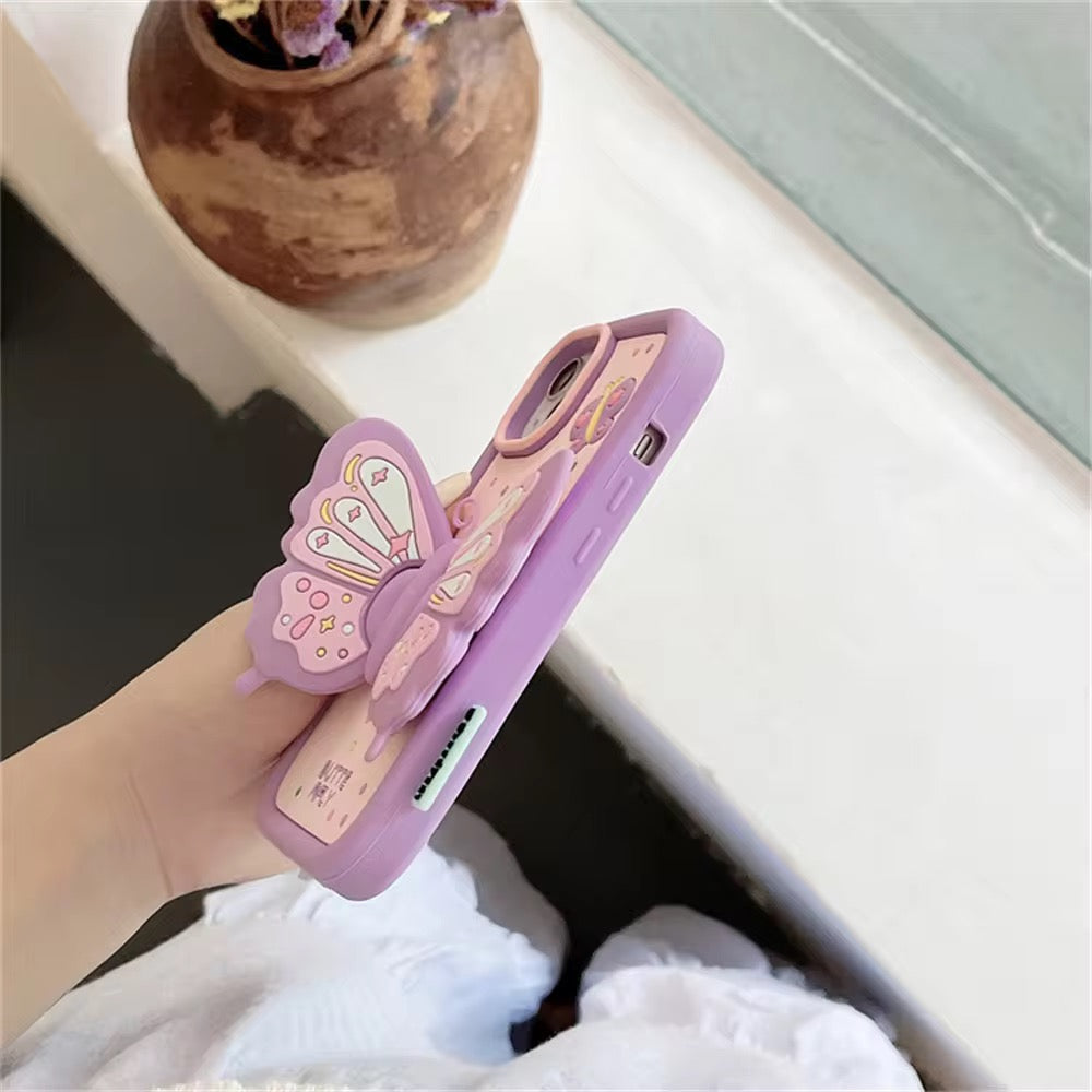 Purple 3D Butterfly Phone Holder Silicone Rubber Case Mobile Case by CoverMeUp - Style 3