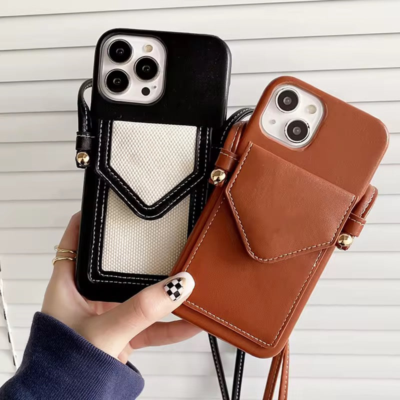 Black White Fabric Wallet Crossbody Bracelet Leather Case Mobile Case by CoverMeUp