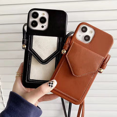Black White Fabric Wallet Crossbody Bracelet Leather Case