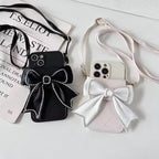 Black Wallet Crossbody Bracelet Diamond Bow Leather Case Mobile Case by CoverMeUp - Style 3
