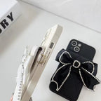 Black Wallet Crossbody Bracelet Diamond Bow Leather Case Mobile Case by CoverMeUp - Style 4