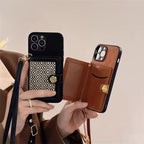 Brown Checks Wallet Crossbody Bracelet Leather Case Mobile Case by CoverMeUp - Style 2