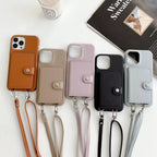 Protective Apple iPhone Back Cover - Biege Flip Wallet Crossbody Bracelet Leather Case For iPhone 15