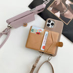 Protective Apple iPhone Back Cover - Biege Flip Wallet Crossbody Bracelet Leather Case For iPhone 15 - Style 4