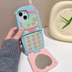 3D Cellphone Blue Pink Mirror Flip For iPhone 15