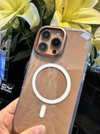 Protective Apple iPhone Back Cover - Crystal Clear Transparent Magsafe Case with Metallic Camera Ring Case for iPhone 16 Pro Max - Style 3